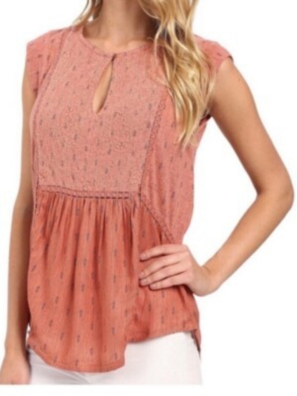 Lucky Brand Pink Boho Pleated Front Blouse Top - Size Medium